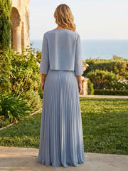 2-Piece A-Line Pleated Mother of the Bride & Groom Dresses with Sequin Bodice & Sheer Chiffon Bolero