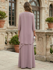 2-Piece Chiffon Lace Crew Neck Mother of the Bride & Groom Dresses with Jacket