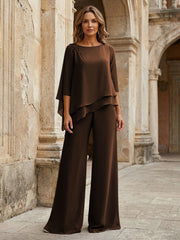 2-Piece Lightweight Chiffon Long Mother of the Bride & Groom Suit with 3/4 Sleeves