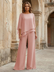 2-Piece Lightweight Chiffon Long Mother of the Bride & Groom Suit with 3/4 Sleeves