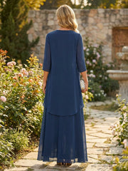 2-Piece A-Line Chiffon Long Mother of the Bride & Groom Dresses with Ruched Ruffles Waist