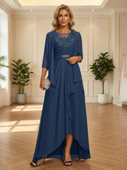 2-Piece A-Line Chiffon Long Mother of the Bride & Groom Dresses with Ruched Ruffles Waist