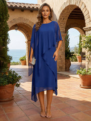 A-Line Tea-Length Chiffon Cape Sleeves Mother of the Bride & Groom Dresses
