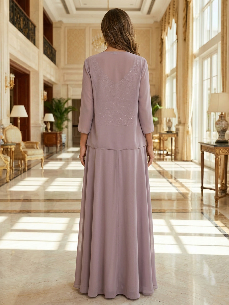 2-Piece Chiffon A-Line Maxi Mother of the Bride & Groom Dresses with Sequin Bodice