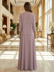2-Piece Chiffon A-Line Maxi Mother of the Bride & Groom Dresses with Sequin Bodice