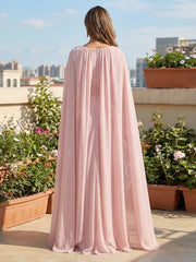 A-Line Ruched Chiffon Maxi Mother of the Bride & Groom Dresses with Cape
