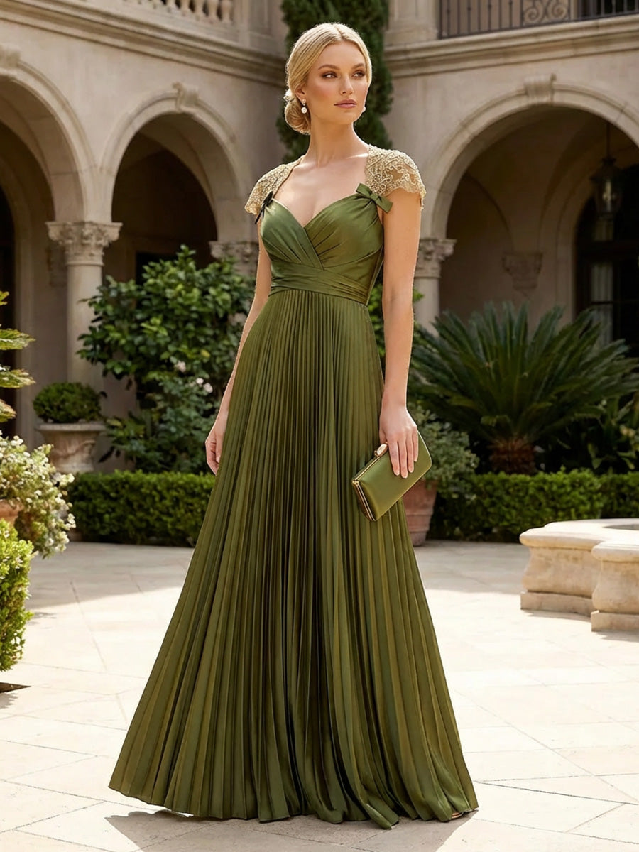 A-Line Chiffon Pleated Floor-Length Mother of the Bride & Groom Dresses with Ruched Corset