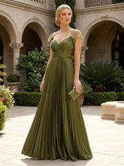 A-Line Chiffon Pleated Floor-Length Mother of the Bride & Groom Dresses with Ruched Corset