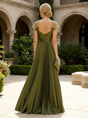 A-Line Chiffon Pleated Floor-Length Mother of the Bride & Groom Dresses with Ruched Corset
