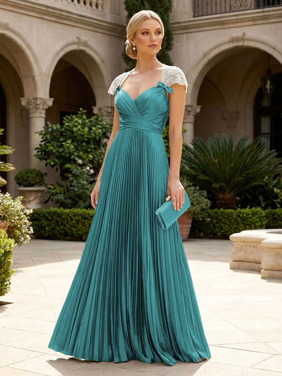 A-Line Chiffon Pleated Floor-Length Mother of the Bride & Groom Dresses with Ruched Corset