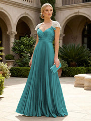 A-Line Chiffon Pleated Floor-Length Mother of the Bride & Groom Dresses with Ruched Corset
