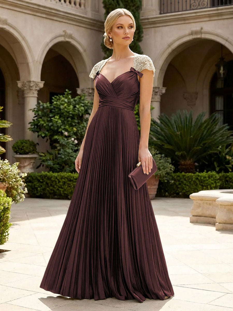 A-Line Chiffon Pleated Floor-Length Mother of the Bride & Groom Dresses with Ruched Corset