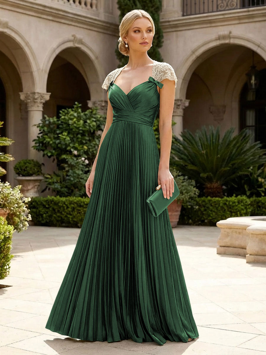 A-Line Chiffon Pleated Floor-Length Mother of the Bride & Groom Dresses with Ruched Corset