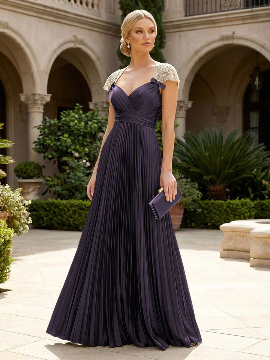 A-Line Chiffon Pleated Floor-Length Mother of the Bride & Groom Dresses with Ruched Corset