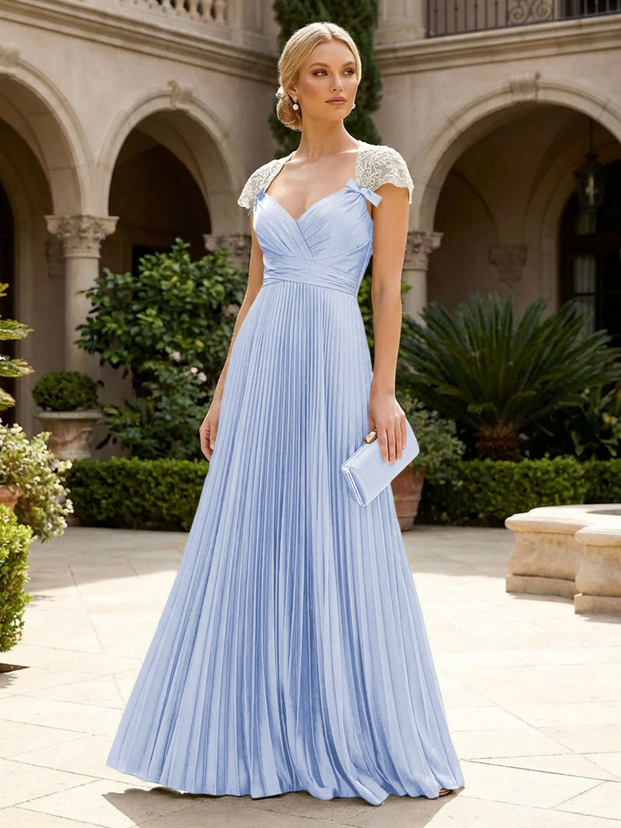 A-Line Chiffon Pleated Floor-Length Mother of the Bride & Groom Dresses with Ruched Corset