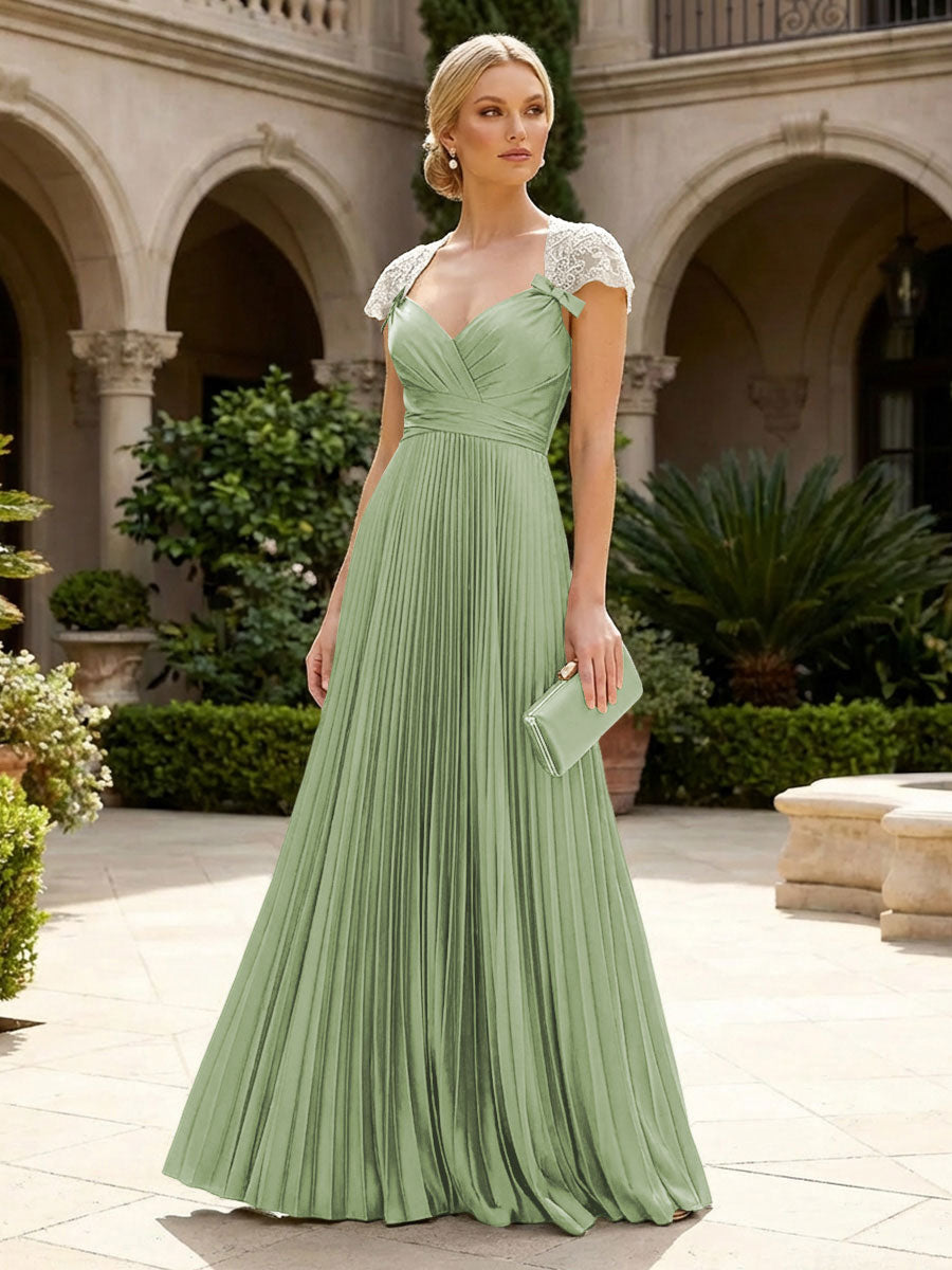 A-Line Chiffon Pleated Floor-Length Mother of the Bride & Groom Dresses with Ruched Corset