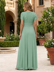 A-Line Pleated Chiffon Maxi Mother of the Bride & Groom Dresses with Sequin Bodice