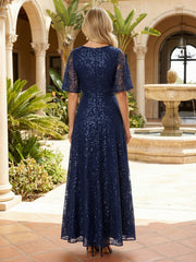 A-Line Floral Sequin Short Sleeves Mother of the Bride & Groom Dresses