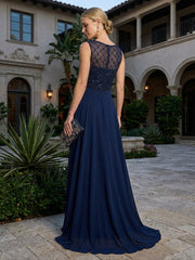 A-Line Pleated Chiffon Mother of the Bride Dresses with Sparkling Beaded Bodice