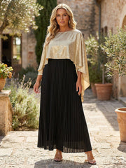 A-Line Chiffon Pleated Maxi Mother of the Bride & Groom Dresses with Cape Sleeves
