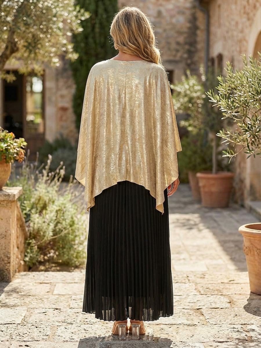 A-Line Chiffon Pleated Maxi Mother of the Bride & Groom Dresses with Cape Sleeves