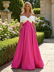 A-Line Satin Off Shoulder Maxi Mother of the Bride & Groom Dresses with Ruched Waist