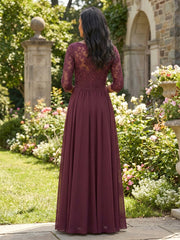 A-Line Pleated Chiffon 3/4 Sleeves Maxi Mother of the Bride & Groom Dresses with Appliques