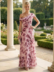 A-Line Chiffon Floral Print Off Shoulder Maxi Mother of the Bride & Groom Dresses