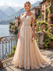 A-Line/Princess Off Shoulder Lace Appliques Floor-Length Mother of the Bride & Groom Dresses with Lace Appliques & Pleats