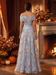 A-Line/Princess Off Shoulder Jacquard Floor-Length Mother of the Bride & Groom Dresses with Pleats