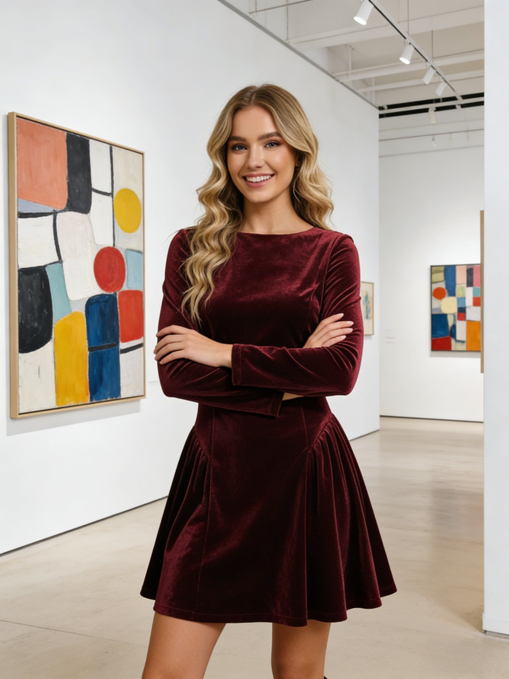 A-Line/Princess Long Sleeve Ruched Mini-Length Formal Skater Dresses