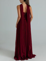 A-Line/Princess Cowl Neck Satin Ruched Floor-Length Formal Dresses with Scarf