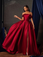 A-Line/Princess Off Shoulder Empire Waist Floor-Length Formal Dresses with Bow
