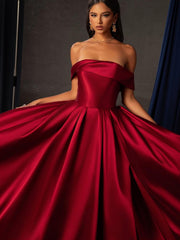 A-Line/Princess Off Shoulder Empire Waist Floor-Length Formal Dresses with Bow