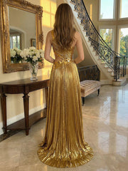 A Line/Princess One Shoulder Acrylic Long Pleated Formal Evening Dresses with Cut Out
