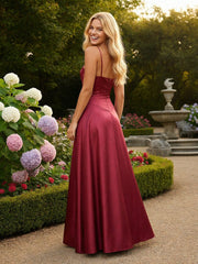 A-Line Satin Spaghetti Strap Corset Floor Length Bridesmaid Dresses
