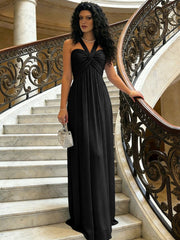 A-Line Halter Ruched Corset Chiffon Floor-Length Formal Dresses