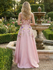 A-Line High-Low Hem Formal Dresses with Floral Embroidered Bodice