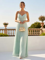 A-Line Pleated Chiffon Spaghetti Straps Floor-Length Formal Dresses with Scarf