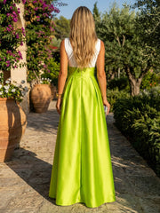 A-Line Deep V-Neck Satin Mixed Color Floor-Length Formal Dresses