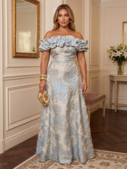 A-Line/Princess Off Shoulder Jacquard Maxi Plus Size Formal Dresses with Ruffles