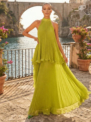 A-Line/Princess High Neck Chiffon Maxi Formal Dresses with Pleats