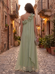 A-Line/Princess Formal Dresses One Shoulder Floor-Length Formal Gowns with Pleats & Side Sash
