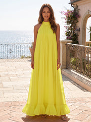 A-Line/Princess Halter Chiffon Maxi Formal Dresses with Pleats