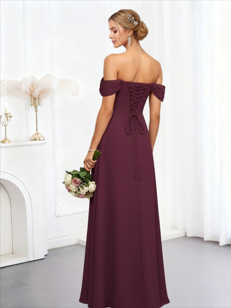 A-Line/Princess Off Shoulder Chiffon Floor-Length Bridesmaid Dresses
