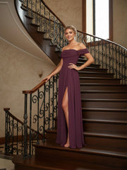 A-Line/Princess Off Shoulder Chiffon Floor-Length Bridesmaid Dresses