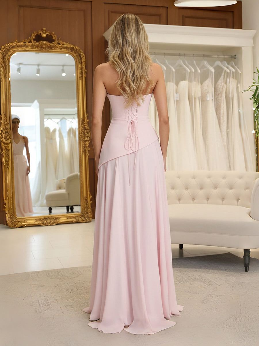 A-Line/Princess Drop Waist Floor-Length Wedding Guest Dresses with Scarf Women Formal Gowns