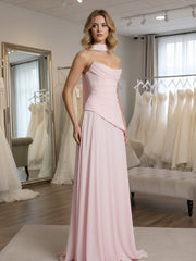 A-Line/Princess Drop Waist Floor-Length Wedding Guest Dresses with Scarf Women Formal Gowns