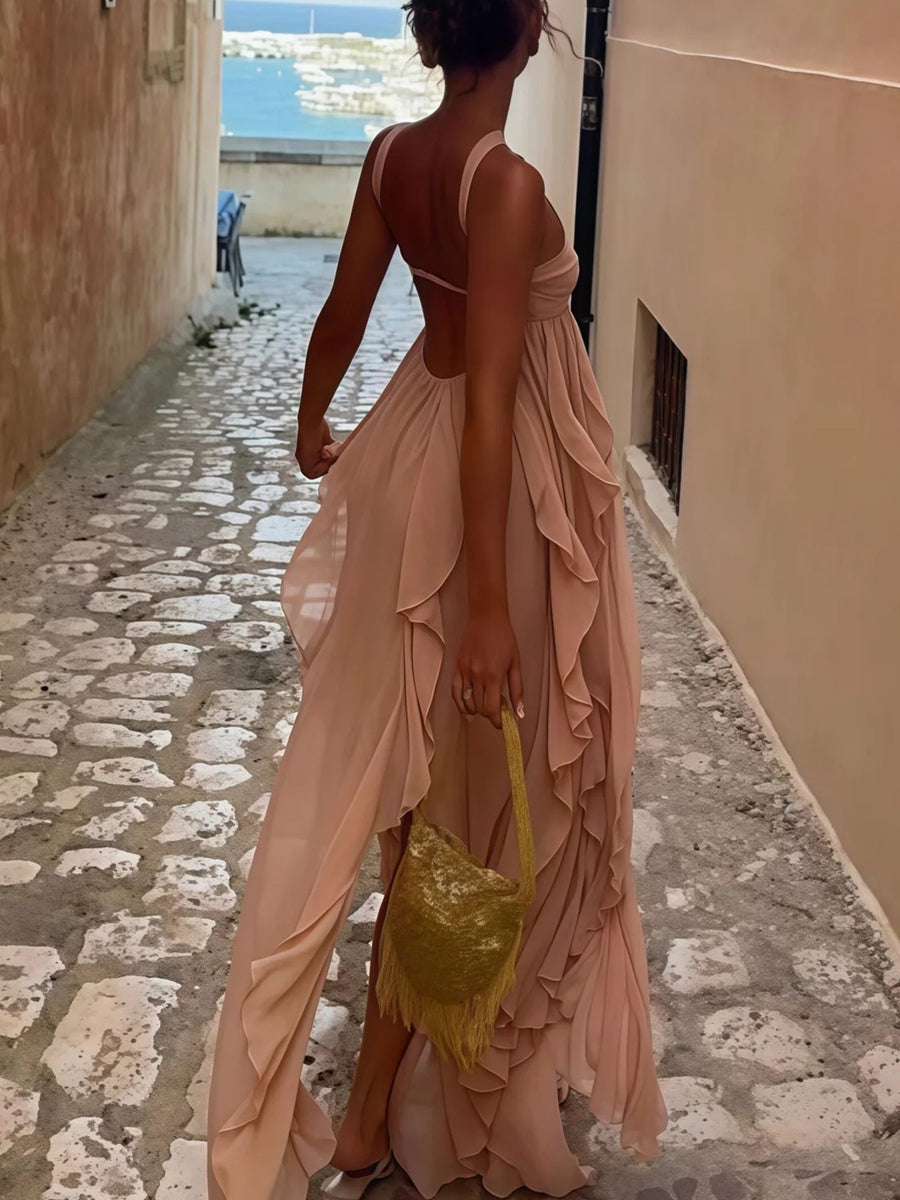 A-Line/Princess Convertible Ruffle Floor-Length Wedding Guest Dresses Women Formal Gowns