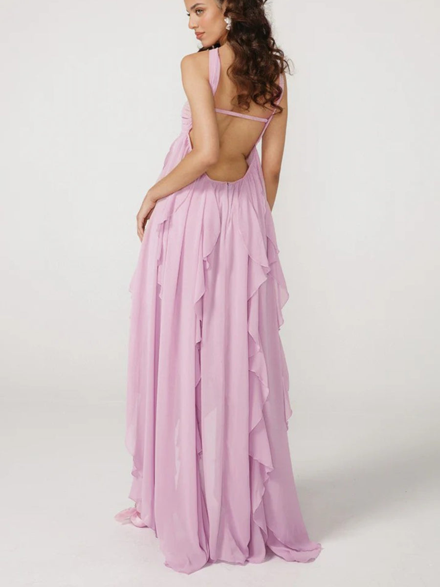 A-Line/Princess Convertible Ruffle Floor-Length Wedding Guest Dresses Women Formal Gowns